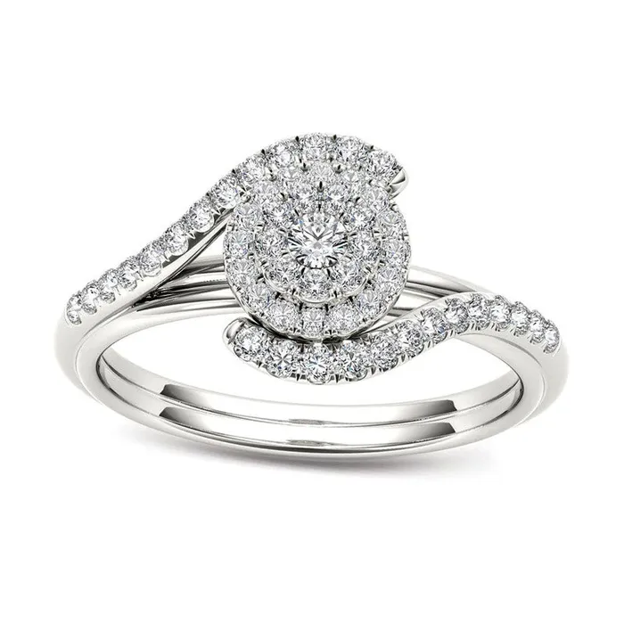Goldia Rings 038 CT TW Composite Natural Diamond Frame Bypass Engagement Ring in Solid 14K White Gold Goldia Rings 038 CT TW Composite Natural Diamond Frame Bypass Engagement Ring in Solid 14K White Gold