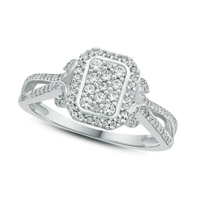 Goldia Rings 038 CT TW Composite Natural Diamond Rectangle Frame Engagement Ring in Solid 10K White Gold Goldia Rings 038 CT TW Composite Natural Diamond Rectangle Frame Engagement Ring in Solid 10K White Gold