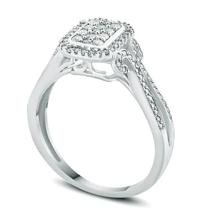 Goldia Rings 038 CT TW Composite Natural Diamond Rectangle Frame Engagement Ring in Solid 10K White Gold Goldia Rings 038 CT TW Composite Natural Diamond Rectangle Frame Engagement Ring in Solid 10K White Gold