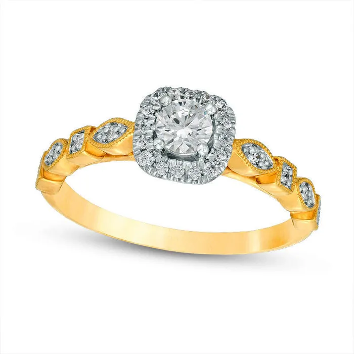 Goldia Rings 038 CT TW Natural Diamond Cushion Frame Alternating Antique VintageStyle Engagement Ring in Solid 14K Gold Goldia Rings 038 CT TW Natural Diamond Cushion Frame Alternating Antique VintageStyle Engagement Ring in Solid 14K Gold