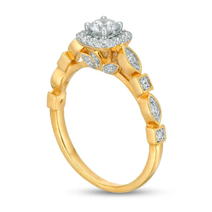 Goldia Rings 038 CT TW Natural Diamond Cushion Frame Alternating Antique VintageStyle Engagement Ring in Solid 14K Gold Goldia Rings 038 CT TW Natural Diamond Cushion Frame Alternating Antique VintageStyle Engagement Ring in Solid 14K Gold