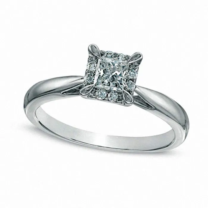 Goldia Rings 038 CT TW PrincessCut Natural Diamond Frame Engagement Ring in Solid 14K White Gold Goldia Rings 038 CT TW PrincessCut Natural Diamond Frame Engagement Ring in Solid 14K White Gold