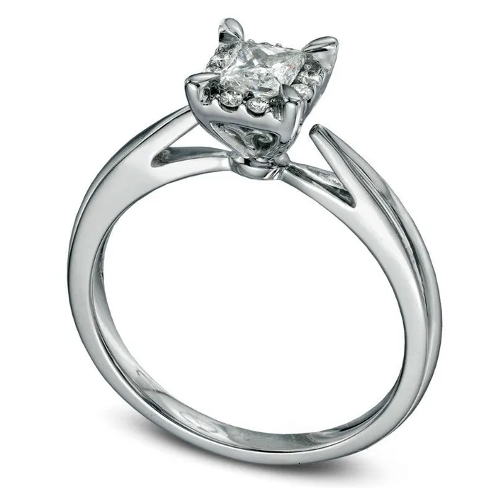 Goldia Rings 038 CT TW PrincessCut Natural Diamond Frame Engagement Ring in Solid 14K White Gold Goldia Rings 038 CT TW PrincessCut Natural Diamond Frame Engagement Ring in Solid 14K White Gold