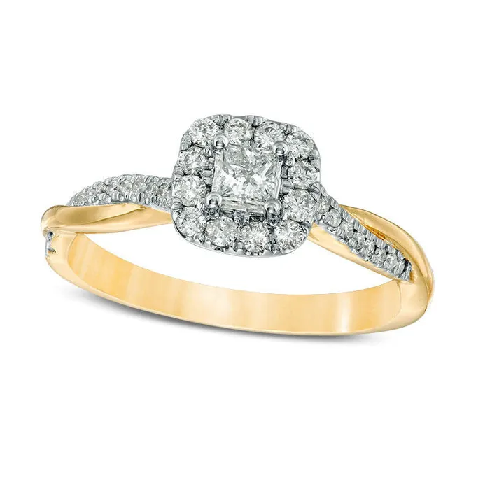 Goldia Rings 038 CT TW PrincessCut Natural Diamond Frame Twist Engagement Ring in Solid 10K Yellow Gold Goldia Rings 038 CT TW PrincessCut Natural Diamond Frame Twist Engagement Ring in Solid 10K Yellow Gold