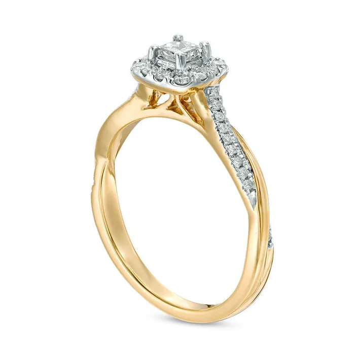 Goldia Rings 038 CT TW PrincessCut Natural Diamond Frame Twist Engagement Ring in Solid 10K Yellow Gold Goldia Rings 038 CT TW PrincessCut Natural Diamond Frame Twist Engagement Ring in Solid 10K Yellow Gold