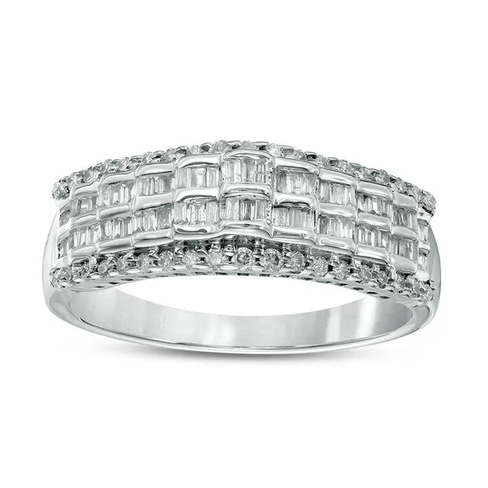Goldia Rings 050 CT TW Baguette and Round Natural Diamond Four Row Band in Solid 10K White Gold Goldia Rings 050 CT TW Baguette and Round Natural Diamond Four Row Band in Solid 10K White Gold