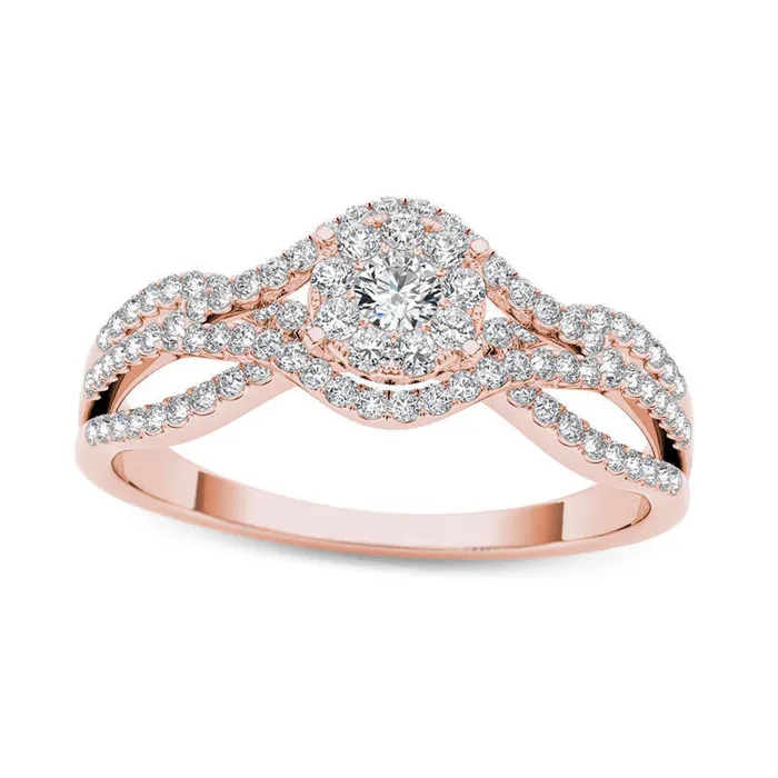Goldia Rings 050 CT TW Composite Natural Diamond Frame Engagement Ring in Solid 14K Rose Gold