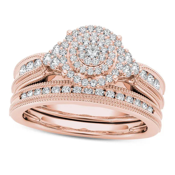 Goldia Rings 050 CT TW Natural Diamond Triple Frame TriSides Antique VintageStyle Bridal Engagement Ring Set in Solid 10K Rose Gold Goldia Rings 050 CT TW Natural Diamond Triple Frame TriSides Antique VintageStyle Bridal Engagement Ring Set in Solid 10K Rose Gold