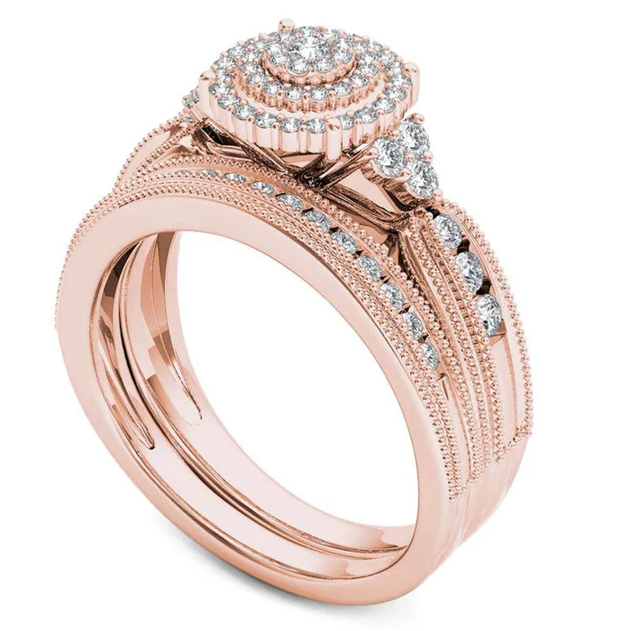 Goldia Rings 050 CT TW Natural Diamond Triple Frame TriSides Antique VintageStyle Bridal Engagement Ring Set in Solid 10K Rose Gold Goldia Rings 050 CT TW Natural Diamond Triple Frame TriSides Antique VintageStyle Bridal Engagement Ring Set in Solid 10K Rose Gold