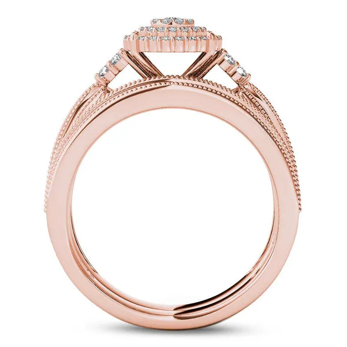 Goldia Rings 050 CT TW Natural Diamond Triple Frame TriSides Antique VintageStyle Bridal Engagement Ring Set in Solid 10K Rose Gold Goldia Rings 050 CT TW Natural Diamond Triple Frame TriSides Antique VintageStyle Bridal Engagement Ring Set in Solid 10K Rose Gold