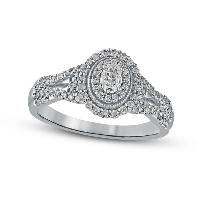 Goldia Rings 050 CT TW Oval Natural Diamond Frame Antique VintageStyle MultiRow Engagement Ring in Solid 10K White Gold Goldia Rings 050 CT TW Oval Natural Diamond Frame Antique VintageStyle MultiRow Engagement Ring in Solid 10K White Gold