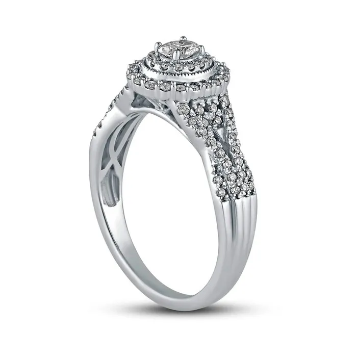 Goldia Rings 050 CT TW Oval Natural Diamond Frame Antique VintageStyle MultiRow Engagement Ring in Solid 10K White Gold Goldia Rings 050 CT TW Oval Natural Diamond Frame Antique VintageStyle MultiRow Engagement Ring in Solid 10K White Gold