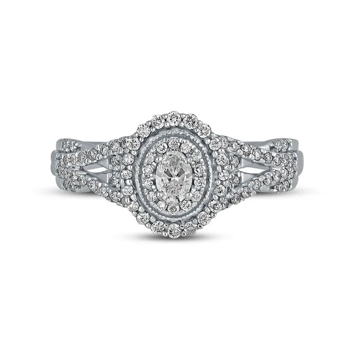 Goldia Rings 050 CT TW Oval Natural Diamond Frame Antique VintageStyle MultiRow Engagement Ring in Solid 10K White Gold Goldia Rings 050 CT TW Oval Natural Diamond Frame Antique VintageStyle MultiRow Engagement Ring in Solid 10K White Gold