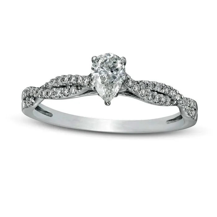 Goldia Rings 050 CT TW PearShaped Natural Diamond Twist Shank Engagement Ring in Solid 14K White Gold II1 Goldia Rings 050 CT TW PearShaped Natural Diamond Twist Shank Engagement Ring in Solid 14K White Gold II1