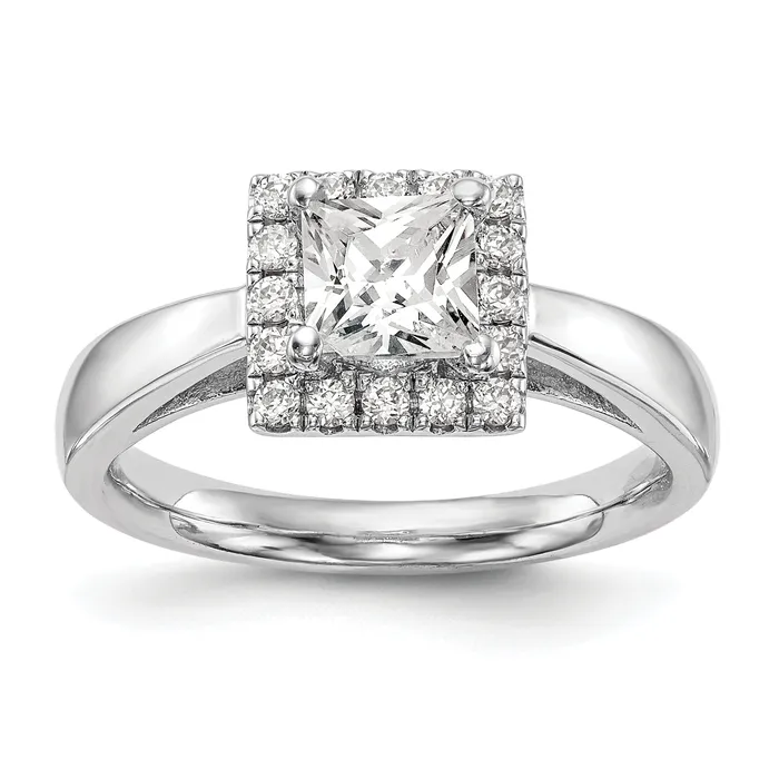 Goldia Rings 050ct CZ Solid Real 14K White Gold Princess Halo Engagement Ring Goldia Rings 050ct CZ Solid Real 14K White Gold Princess Halo Engagement Ring