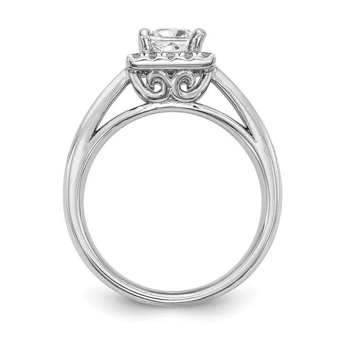 Goldia Rings 050ct CZ Solid Real 14K White Gold Princess Halo Engagement Ring