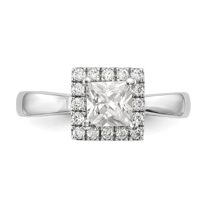 Goldia Rings 050ct CZ Solid Real 14K White Gold Princess Halo Engagement Ring