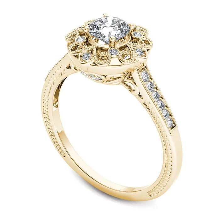 Goldia Rings 063 CT TW Natural Diamond Flower Frame Antique VintageStyle Engagement Ring in Solid 14K Gold Goldia Rings 063 CT TW Natural Diamond Flower Frame Antique VintageStyle Engagement Ring in Solid 14K Gold
