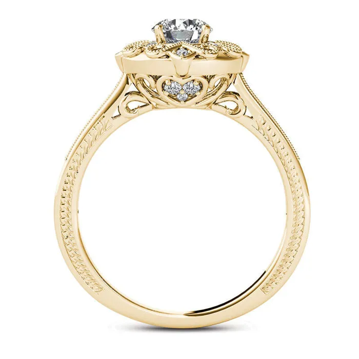 Goldia Rings 063 CT TW Natural Diamond Flower Frame Antique VintageStyle Engagement Ring in Solid 14K Gold Goldia Rings 063 CT TW Natural Diamond Flower Frame Antique VintageStyle Engagement Ring in Solid 14K Gold