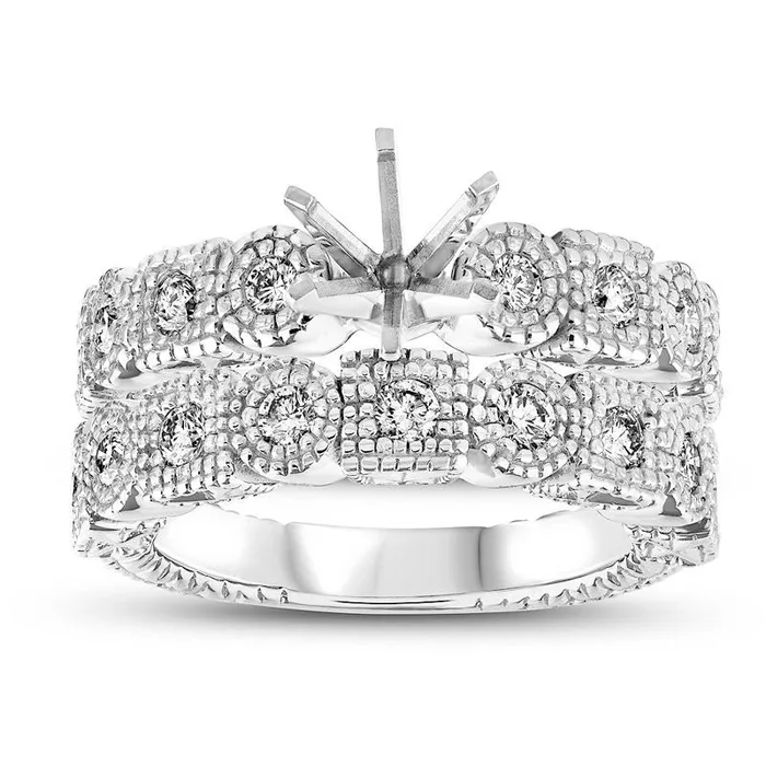 Goldia Rings 075 CT TW Natural Diamond Art DecoInspired SemiMount Bridal Engagement Ring Set in Solid 14K White Gold Goldia Rings 075 CT TW Natural Diamond Art DecoInspired SemiMount Bridal Engagement Ring Set in Solid 14K White Gold