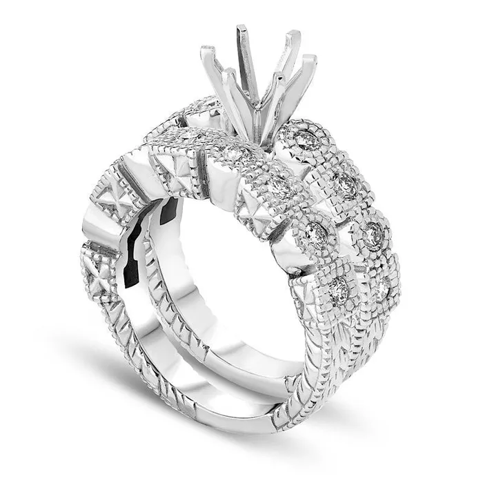 Goldia Rings 075 CT TW Natural Diamond Art DecoInspired SemiMount Bridal Engagement Ring Set in Solid 14K White Gold Goldia Rings 075 CT TW Natural Diamond Art DecoInspired SemiMount Bridal Engagement Ring Set in Solid 14K White Gold