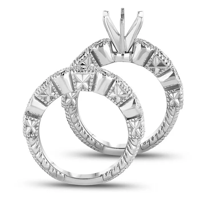 Goldia Rings 075 CT TW Natural Diamond Art DecoInspired SemiMount Bridal Engagement Ring Set in Solid 14K White Gold Goldia Rings 075 CT TW Natural Diamond Art DecoInspired SemiMount Bridal Engagement Ring Set in Solid 14K White Gold