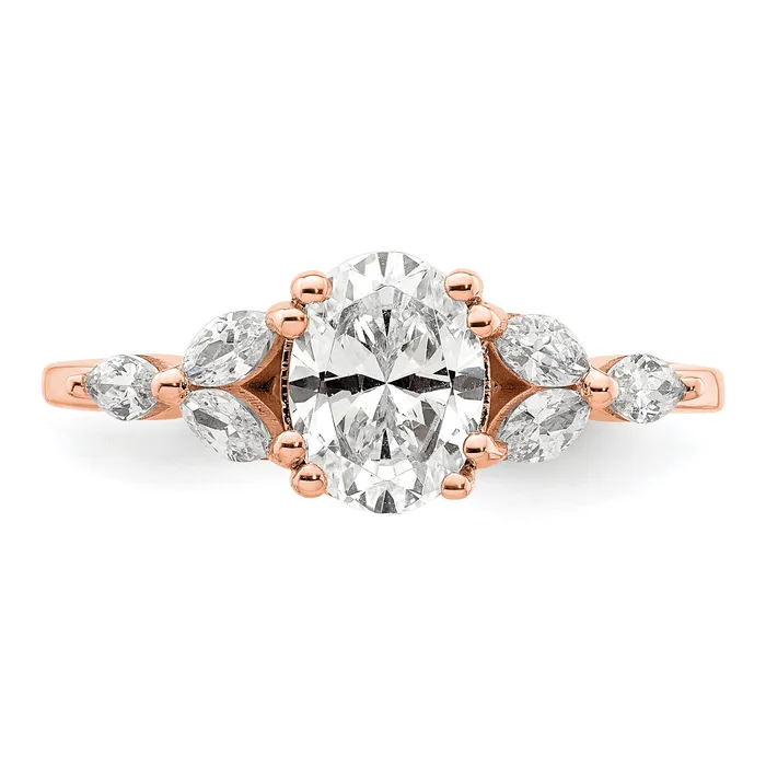 Goldia Rings 100ct CZ Solid Real 14k White Polish 1ct Oval Engagement Dia Ring