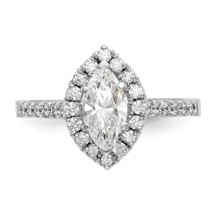 Goldia Rings 125ct CZ Solid Real 14K White Gold Marquise Halo Engagement Ring