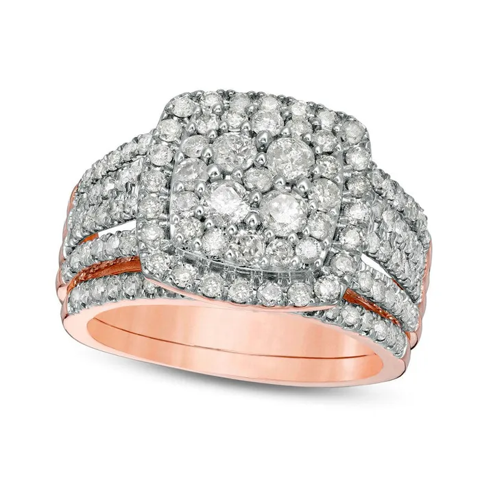 Goldia Rings 15 CT TW Composite Natural Diamond Cushion Frame Bridal Engagement Ring Set in Solid 10K Rose Gold Goldia Rings 15 CT TW Composite Natural Diamond Cushion Frame Bridal Engagement Ring Set in Solid 10K Rose Gold