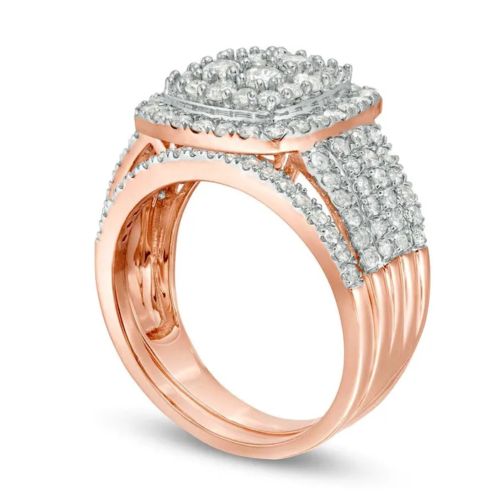 Goldia Rings 15 CT TW Composite Natural Diamond Cushion Frame Bridal Engagement Ring Set in Solid 10K Rose Gold Goldia Rings 15 CT TW Composite Natural Diamond Cushion Frame Bridal Engagement Ring Set in Solid 10K Rose Gold