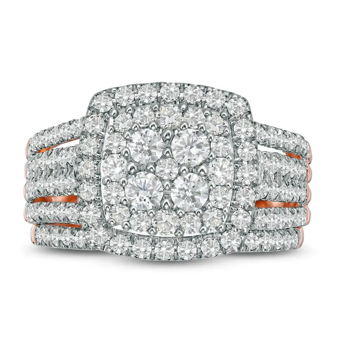 Goldia Rings 15 CT TW Composite Natural Diamond Cushion Frame Bridal Engagement Ring Set in Solid 10K Rose Gold Goldia Rings 15 CT TW Composite Natural Diamond Cushion Frame Bridal Engagement Ring Set in Solid 10K Rose Gold