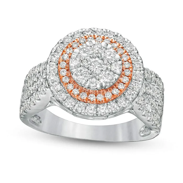 Goldia Rings 15 CT TW Composite Natural Diamond Double Frame MultiRow Engagement Ring in Solid 10K TwoTone Gold Goldia Rings 15 CT TW Composite Natural Diamond Double Frame MultiRow Engagement Ring in Solid 10K TwoTone Gold