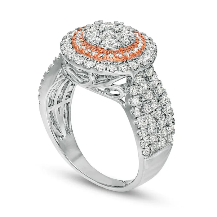 Goldia Rings 15 CT TW Composite Natural Diamond Double Frame MultiRow Engagement Ring in Solid 10K TwoTone Gold Goldia Rings 15 CT TW Composite Natural Diamond Double Frame MultiRow Engagement Ring in Solid 10K TwoTone Gold