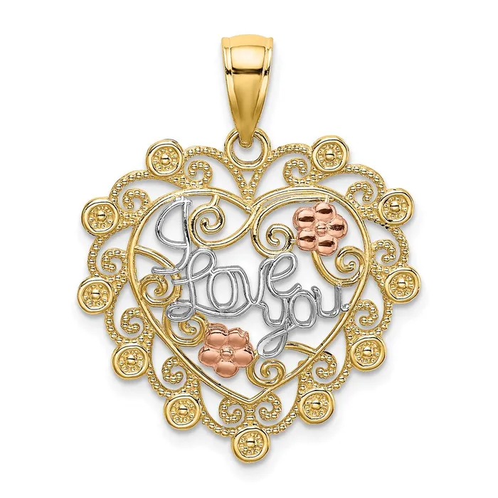 Goldia Rings 14k Twotone Gold wWhite Rhodium I LOVE YOU Filigree Heart Flower Charm Goldia Rings 14k Twotone Gold wWhite Rhodium I LOVE YOU Filigree Heart Flower Charm