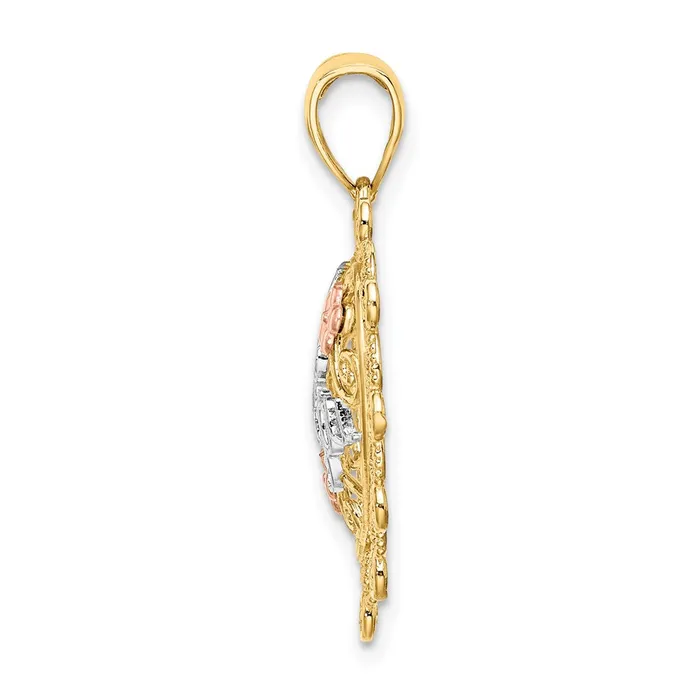Goldia Rings 14k Twotone Gold wWhite Rhodium I LOVE YOU Filigree Heart Flower Charm