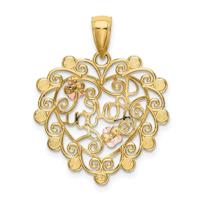 Goldia Rings 14k Twotone Gold wWhite Rhodium I LOVE YOU Filigree Heart Flower Charm