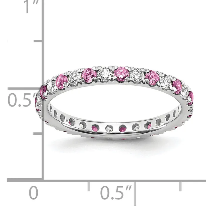 Goldia Rings 14k White Gold 12 Ct Lab Grown Diamond VSSI G and Lab Created Pink Sapphire Eternity Band Ring