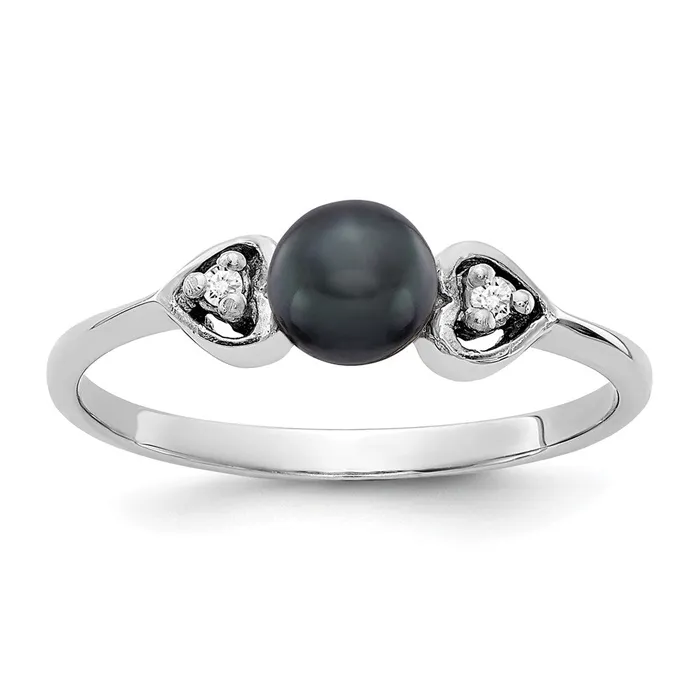 Goldia Rings 14k White Gold 45mm Black FW Cultured Pearl AAA Diamond ring