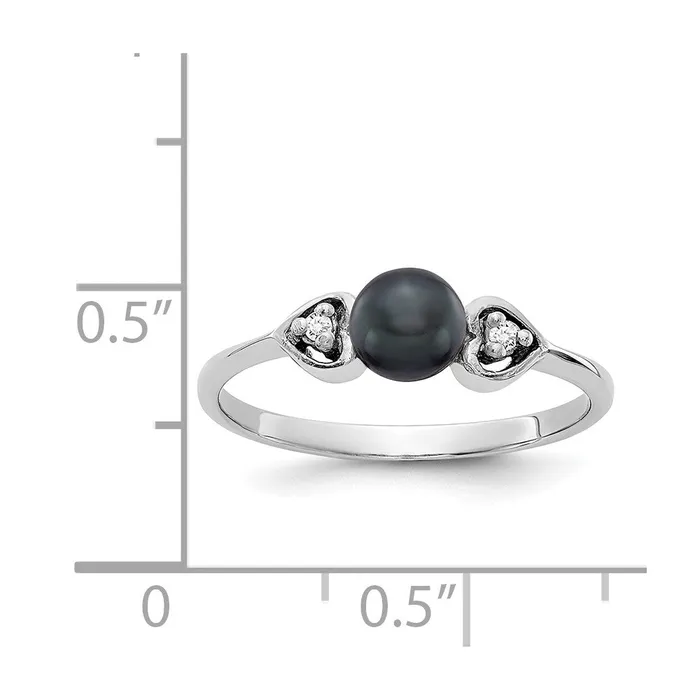 Goldia Rings 14k White Gold 45mm Black FW Cultured Pearl AAA Diamond ring