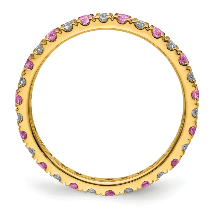 Goldia Rings 14k Yellow Gold 12 Ct Lab Grown Diamond VSSI G and Lab Created Pink Sapphire Eternity Band Ring