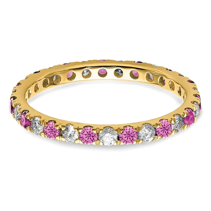 Goldia Rings 14k Yellow Gold 12 Ct Lab Grown Diamond VSSI G and Lab Created Pink Sapphire Eternity Band Ring