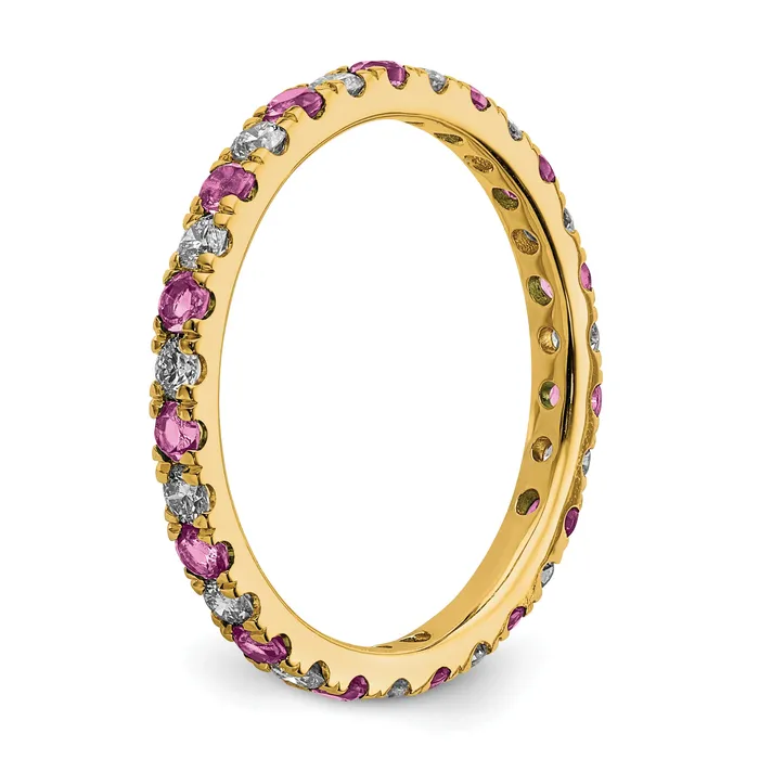 Goldia Rings 14k Yellow Gold 12 Ct Lab Grown Diamond VSSI G and Lab Created Pink Sapphire Eternity Band Ring