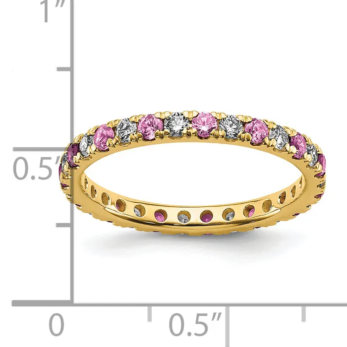 Goldia Rings 14k Yellow Gold 12 Ct Lab Grown Diamond VSSI G and Lab Created Pink Sapphire Eternity Band Ring
