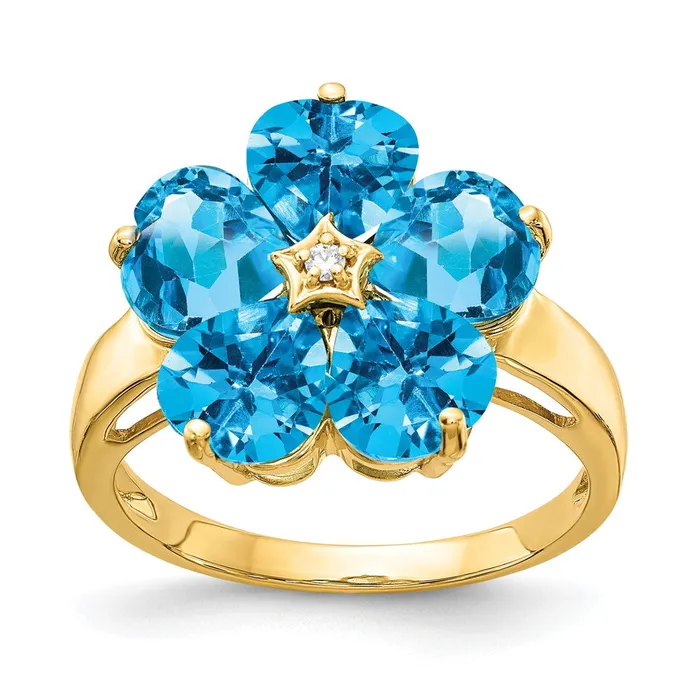 Goldia Rings 14k Yellow Gold 6mm Heart Blue Topaz AA Diamond ring