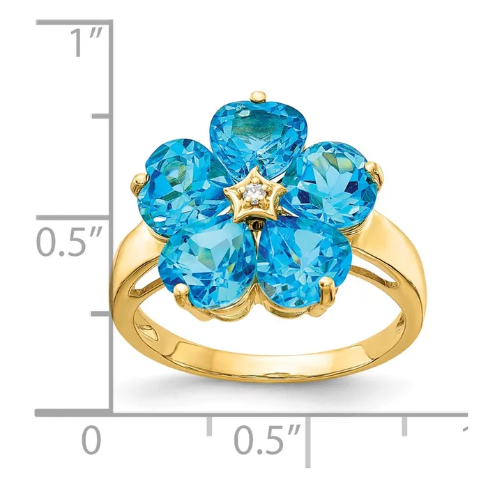 Goldia Rings 14k Yellow Gold 6mm Heart Blue Topaz AA Diamond ring