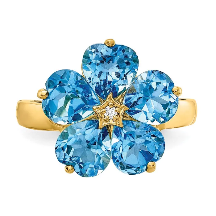 Goldia Rings 14k Yellow Gold 6mm Heart Blue Topaz AA Diamond ring