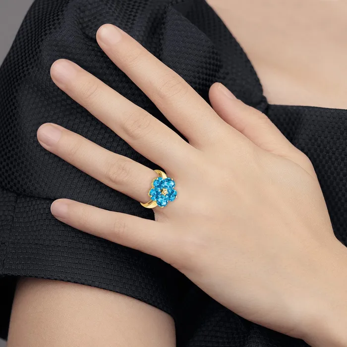 Goldia Rings 14k Yellow Gold 6mm Heart Blue Topaz AA Diamond ring