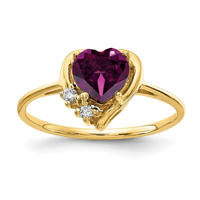 Goldia Rings 14k Yellow Gold 6mm Heart Rhodolite Garnet VS Diamond ring