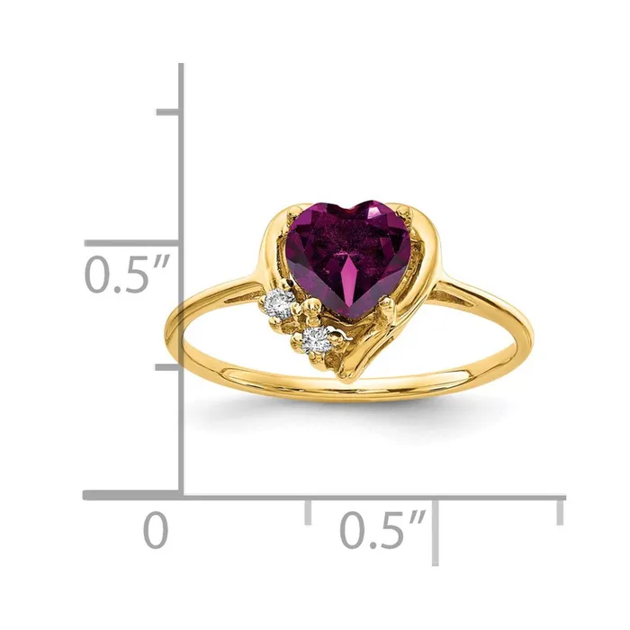 Goldia Rings 14k Yellow Gold 6mm Heart Rhodolite Garnet VS Diamond ring