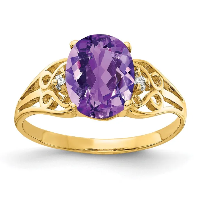 Goldia Rings 14K Yellow Gold Amethyst Real Diamond ring